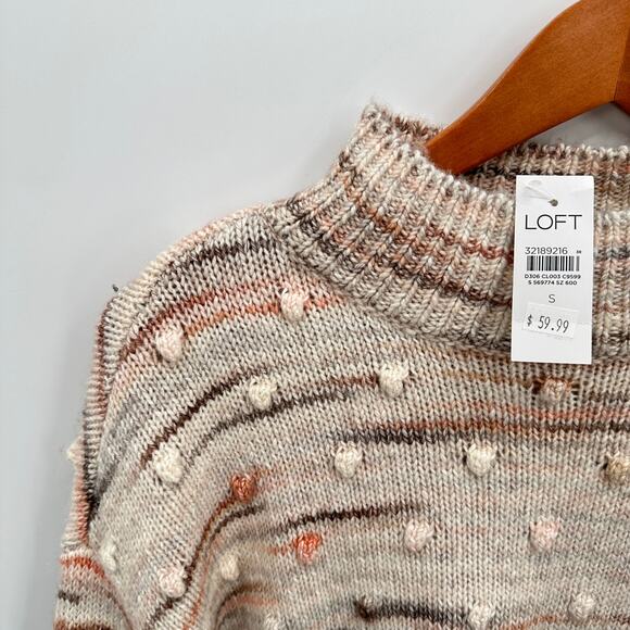 LOFT NWT Mock Neck Bobble Ivory Brown Sweater // S - Picture 4 of 9